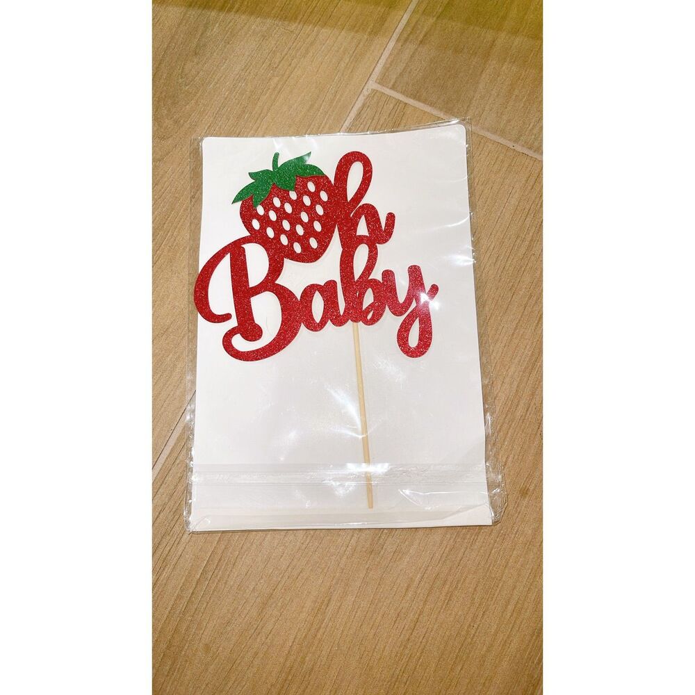 Cake Topper Oh Baby Strawberry Glitter